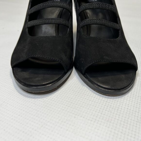 Eileen Fisher James Black Sandals Size 9.5 Strappy Nubuck Block Shoeties - Picture 7 of 13